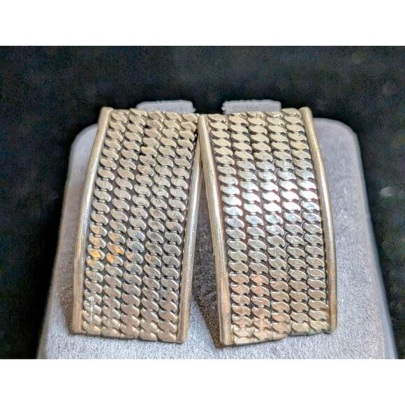 Vintage Sterling Silver Woven Curved 1.3" Pierced Post Earrings 9.12g - Picture 1 of 5